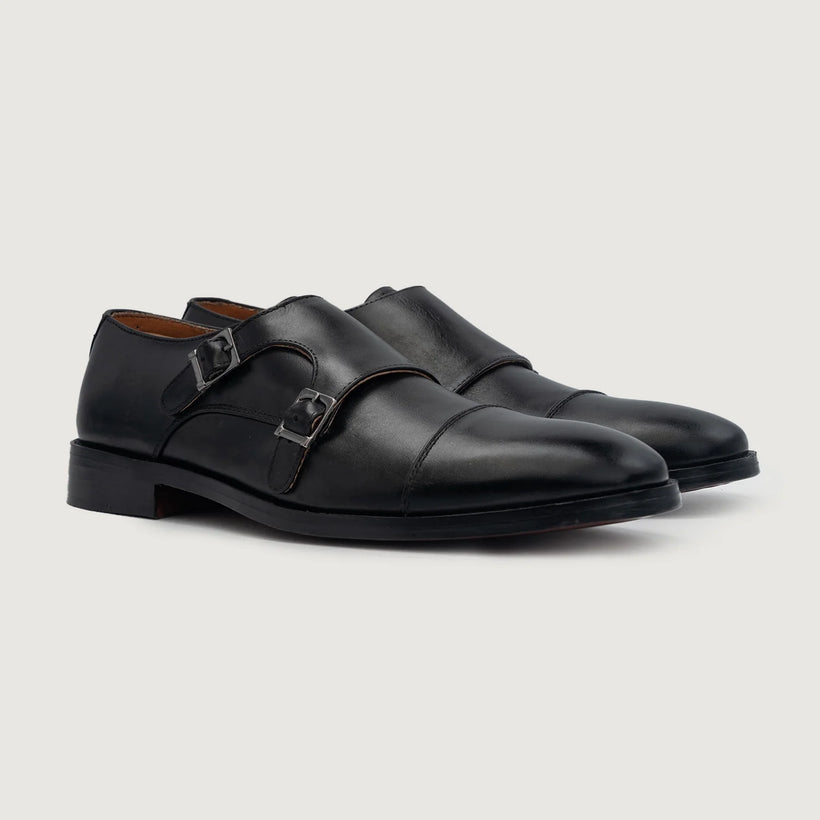 Boston Double Monk Strap ブラック Leather Shoes メンズ