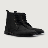 Duster Brogues Derby Black Nubuck Leather Boots For Men in Black Full-Grain Leather - Front Profile View & Tailored Silhouette | Buy Online