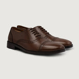 Greyson Brogues Oxford Brown Leather Shoes For Men in Brown Full-Grain Leather - Lateral Side Profile View | Buy Online