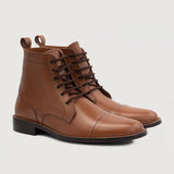 Knight Derby Tan Leather Boots For Men in Tan Full-Grain Leather - Lateral Side Profile View | Buy Online