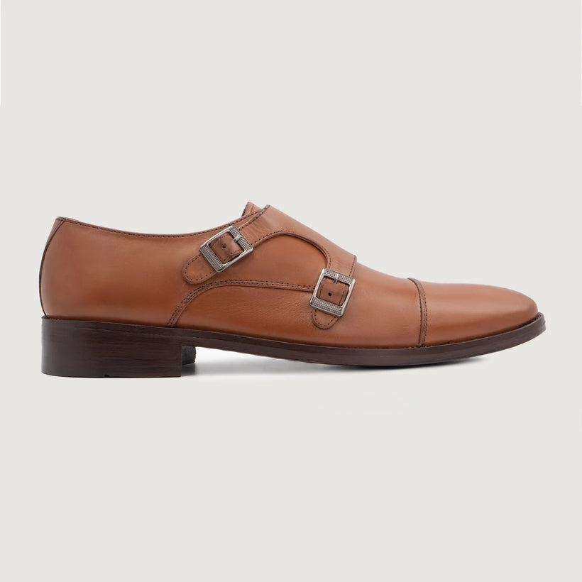 Boston Double Monk Strap タン Leather Shoes メンズ