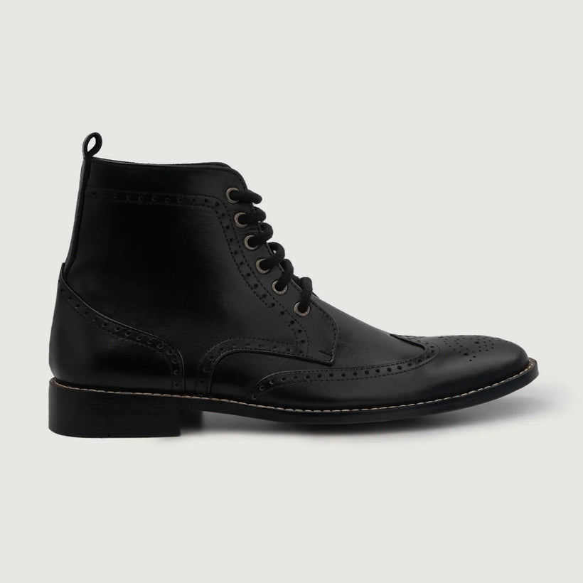 Duster Brogues Derby ブラック レザーブーツ メンズ
