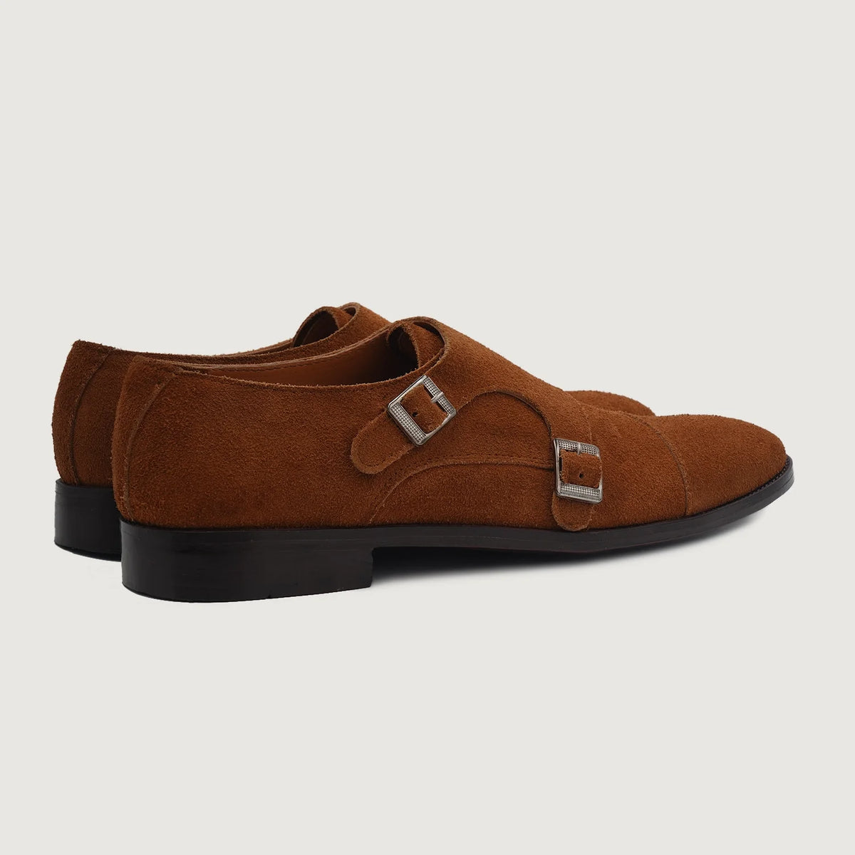 Boston ダブルモンクストラップ ブラウン Suede レザーシューズ For Men - 補強ヒールカウンターと高精度2本針ステッチのディテール