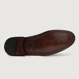 Close-Up Detail of Classic Collar & Heavy-Duty Zipper Hardware on Duster Brogues Derby Black Leather Boots For Men