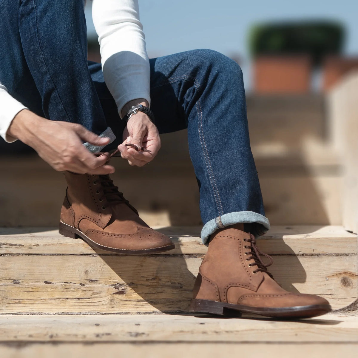 Orlaven Duster Brogues Derby Oil Pull-up ブラウン レザーブーツ メンズ footwear image 9