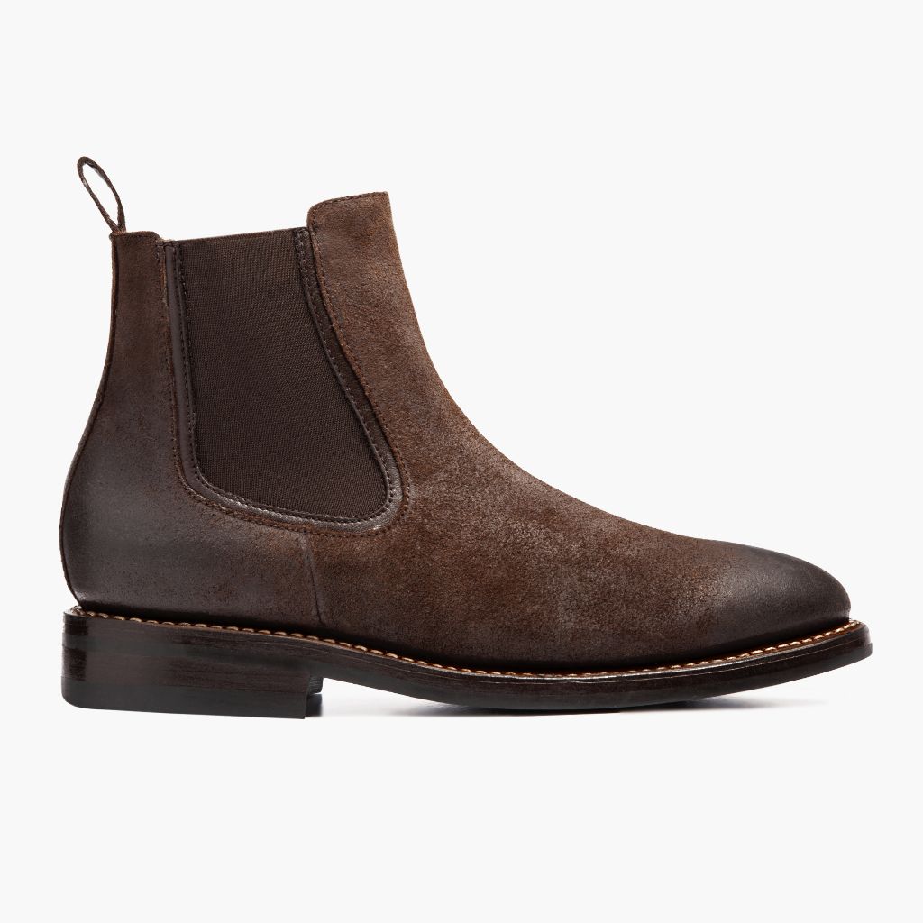 Chocolate Goatskin Suede Leather Boots - グッドイヤーウェルト製法とつま先トウボックスのディテール