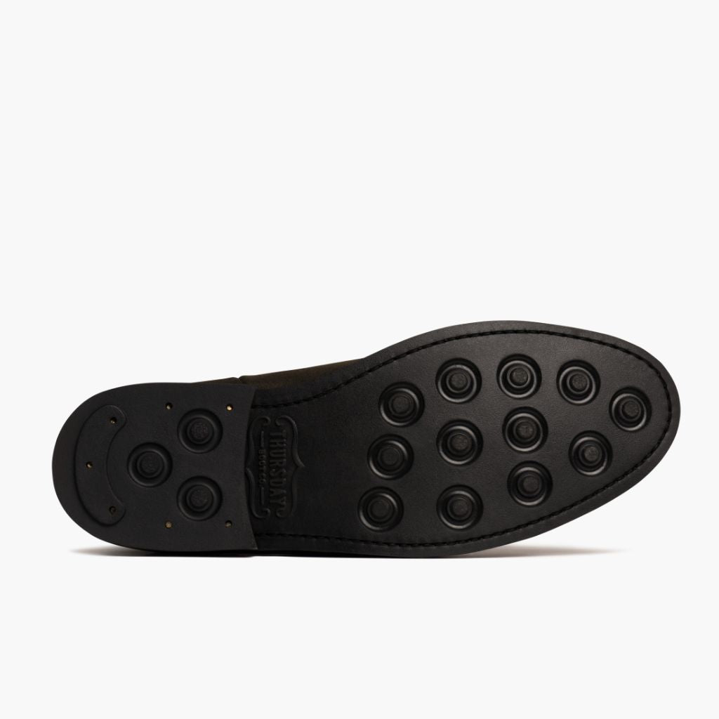 High-Traction Rubber Outsole & Lug Tread Pattern on Duke ダークオリーブ Suede レザーブーツ メンズ