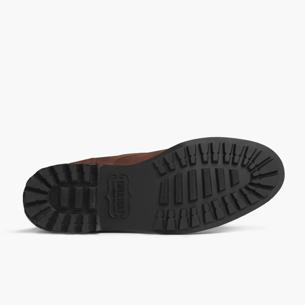 High-Traction Rubber Outsole & Lug Tread Pattern on Logger アリゾナアドビ レザーブーツ メンズ