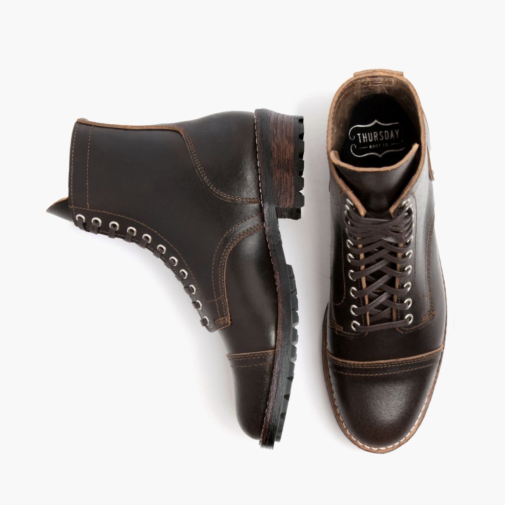 Logger Waxed Cacao レザーブーツ メンズ - 補強ヒールカウンターと高精度2本針ステッチのディテール