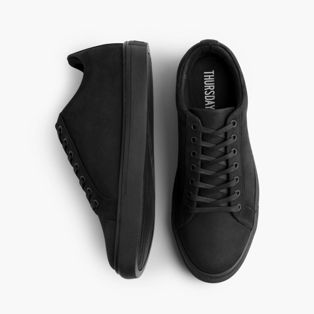 Premier Low Top マットブラック レザースニーカー メンズ For Men - 補強ヒールカウンターと高精度2本針ステッチのディテール