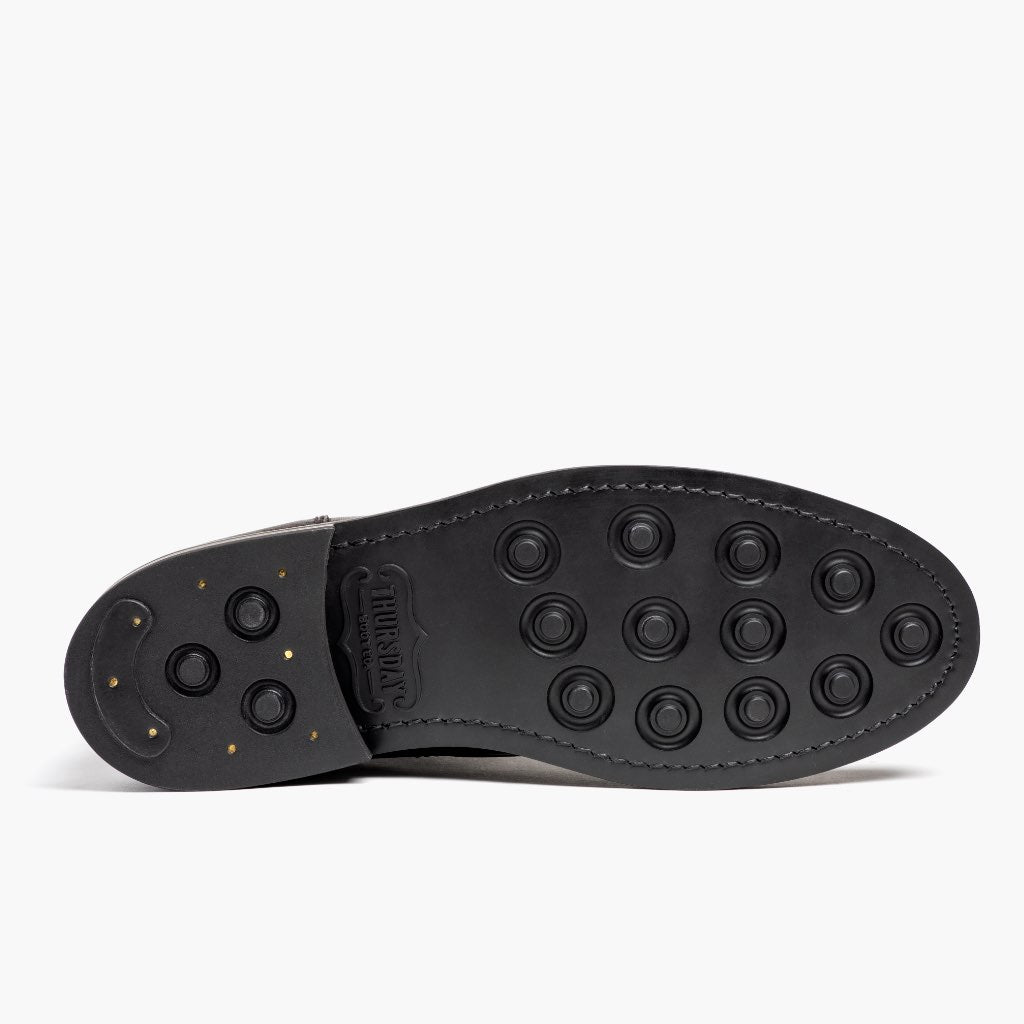 High-Traction Rubber Outsole & Lug Tread Pattern on President ブラックコーヒー レザーブーツ メンズ For Men