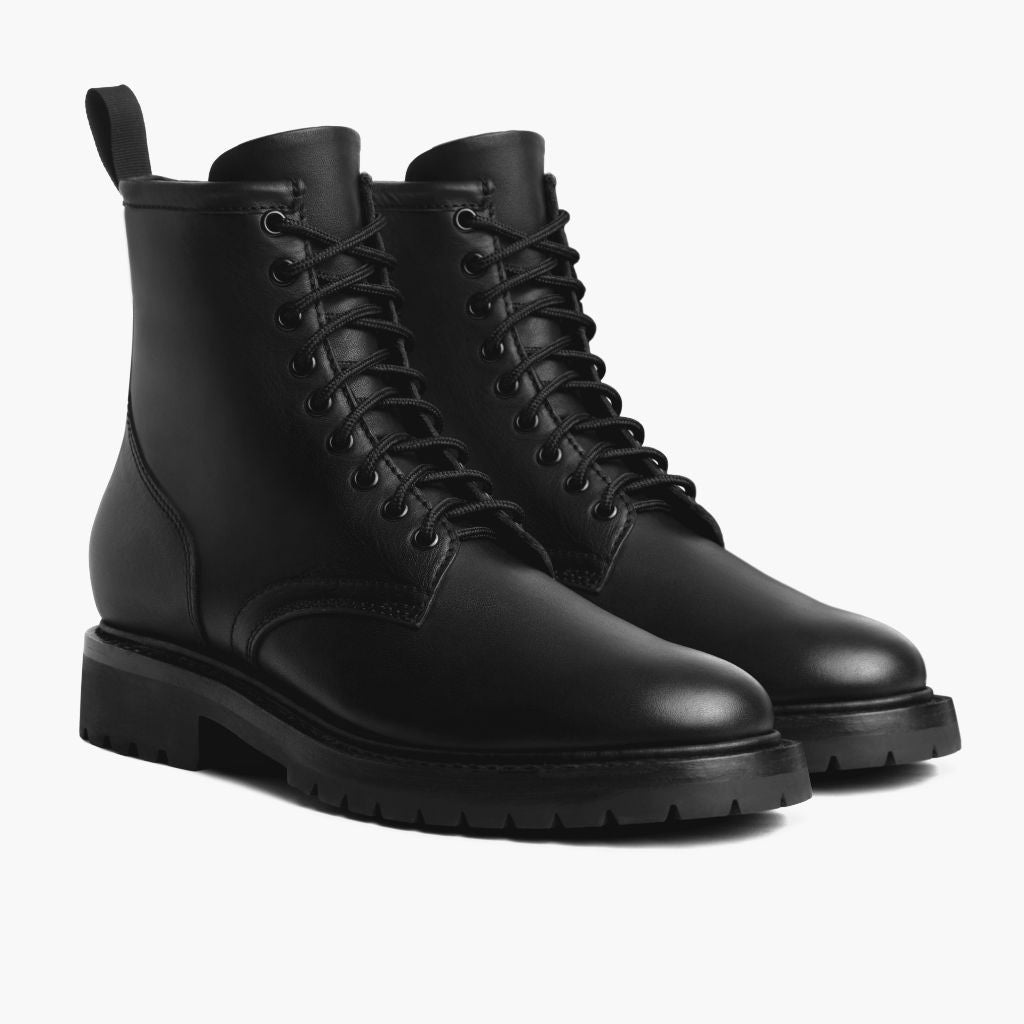 Stomper ブラック (No Zipper) レザーブーツ メンズ For Men - 補強ヒールカウンターと高精度2本針ステッチのディテール