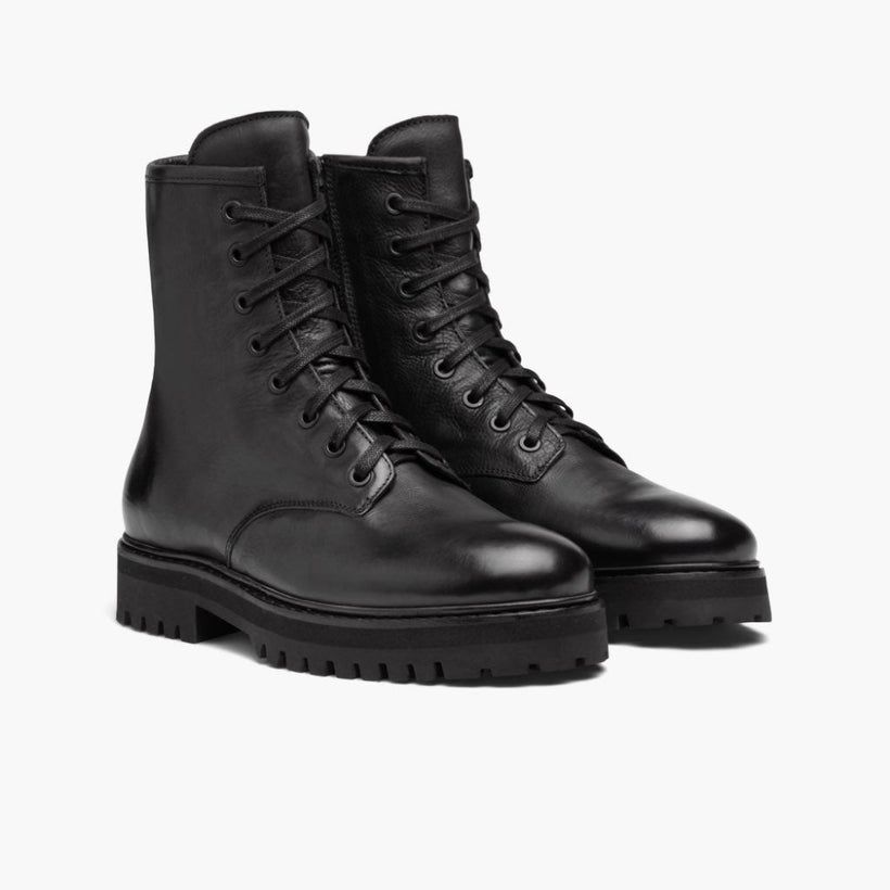 Combat ブラック Leather Boots レディース