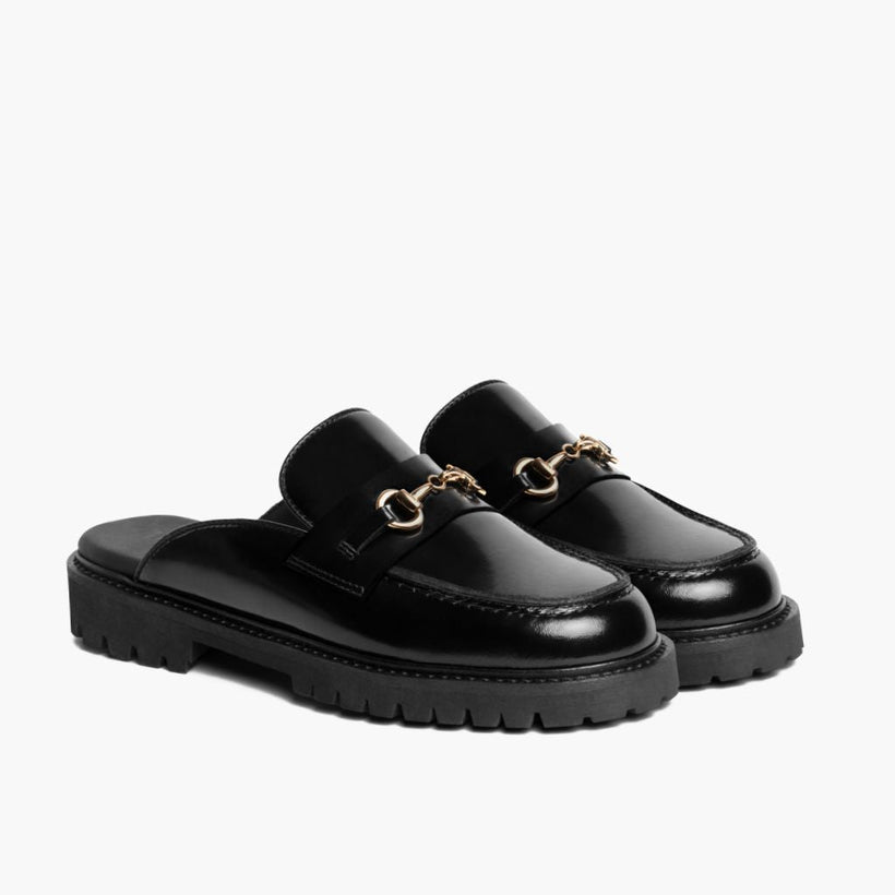 Penny Mule ブラック & Gold Leather Loafers レディース