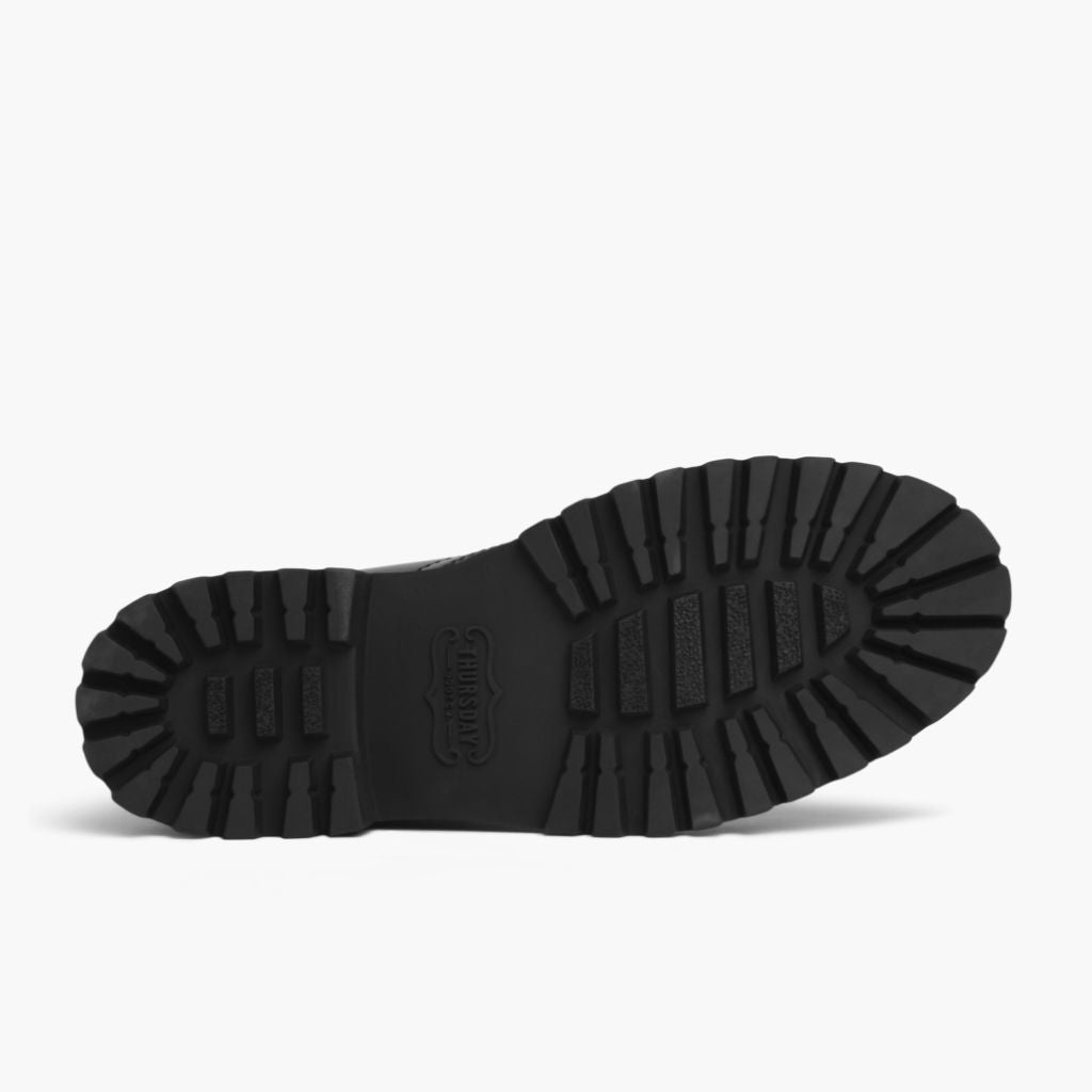 High-Traction Rubber Outsole & Lug Tread Pattern on Captain ブラック (StormKing®エディション) レザーブーツ レディース