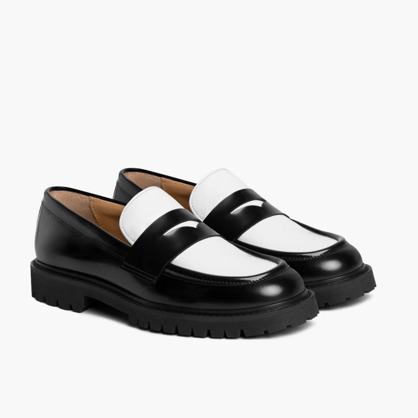 Penny ブラック & White Leather Loafers レディース