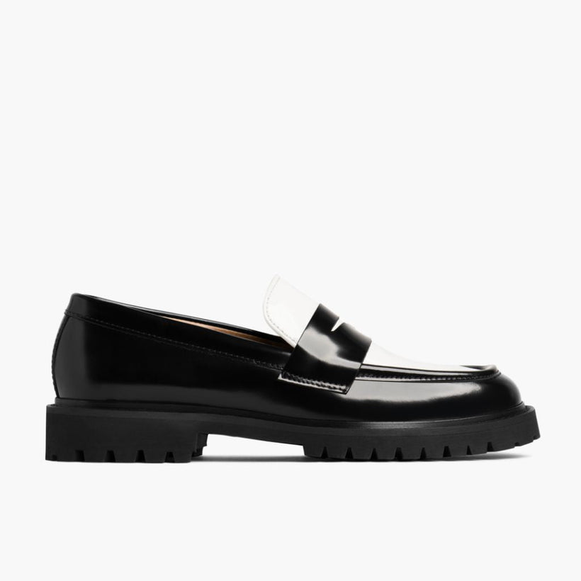 Penny ブラック & White Leather Loafers レディース