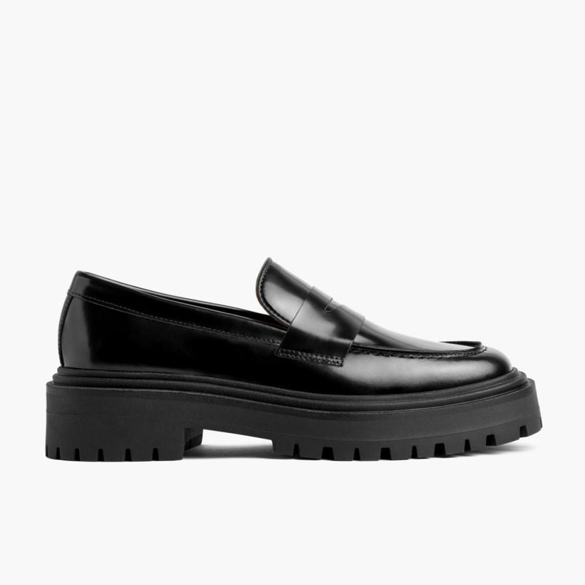 Penny Platform ブラック Leather Loafers レディース