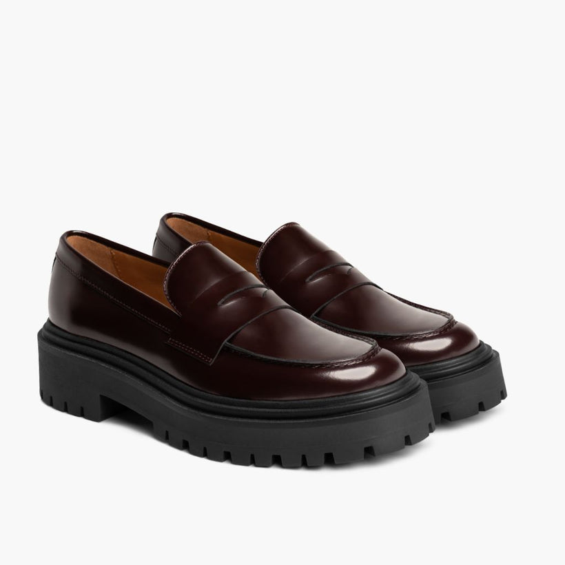 Penny Platform バーガンディ Leather Boots レディース