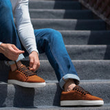 High-Traction Rubber Outsole & Lug Tread Pattern on Murphy Low Top Brown Suede Sneakers