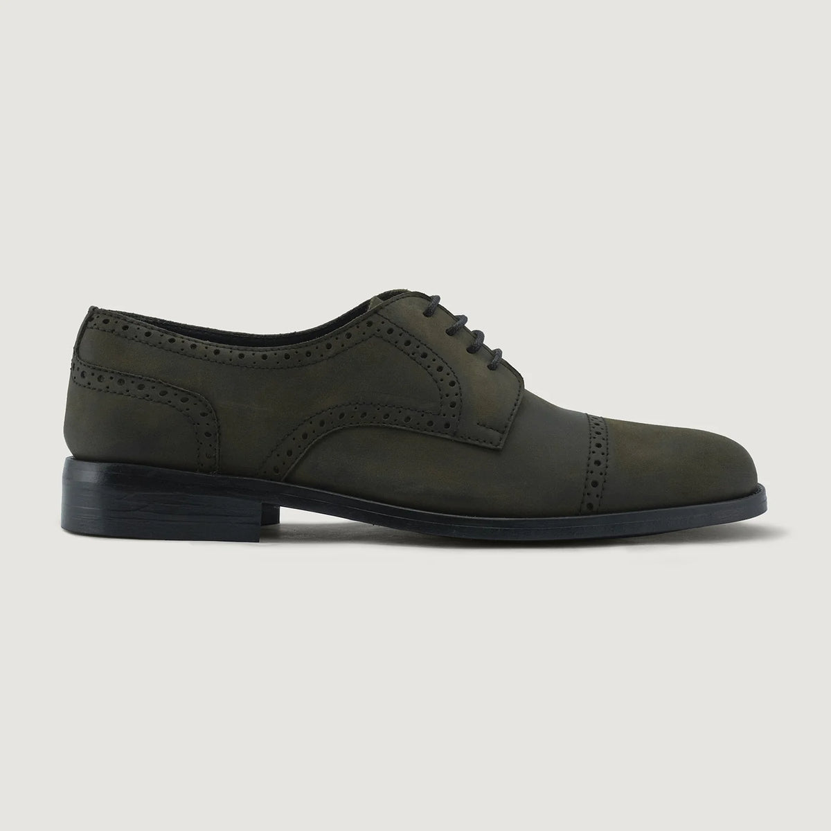Olive Full-Grain leather Shoes - グッドイヤーウェルト製法とつま先トウボックスのディテール