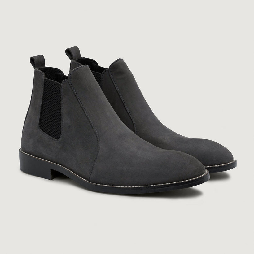 Clarkson Chelsea Grey Nubuck Leather Boots - StudGuard メンズ
