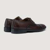 High-Traction Rubber Outsole & Lug Tread Pattern on Professor Oxford Burnished Brown Leather Shoes For Men