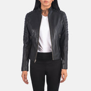 Women's Adalyn キルティング ブラック レザーライダースジャケット レディース in Black Sheepskin Leather - Front Profile View &amp; Tailored Silhouette | Buy Online