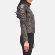 
Distressed Brown Goatskin Leather Biker Jacket - 美しい肩のラインと裾の仕立てが際立つ背面ビュー
