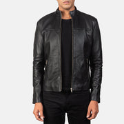 Men's Adornica ブラック レザーライダースジャケット メンズ in Black Sheepskin Leather - Front Profile View &amp; Tailored Silhouette | Buy Online