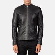 Men's Adornica ブラック レザーライダースジャケット メンズ - Lateral Side Profile View Showing Sleeve Cut &amp; Athletic Taper Fit