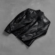 Zipper &amp; Hem Craftsmanship Construction Detail on Men's Adornica ブラック レザーライダースジャケット メンズ