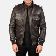 Men's Agent Shadow ブラウン レザーボンバージャケット メンズ in Brown Sheepskin Leather - Front Profile View &amp; Tailored Silhouette | Buy Online