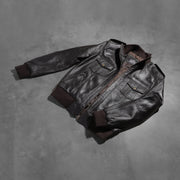 Styled Fit Perspective of Men's Agent Shadow ブラウン レザーボンバージャケット メンズ on Model - Natural Daylight Drape