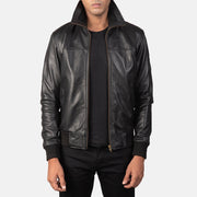 Men's Air Rolf ブラック レザーボンバージャケット メンズ in Black Sheepskin Leather - Front Profile View &amp; Tailored Silhouette | Buy Online