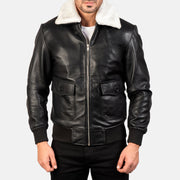 
クローズアップ詳細 of Shirt with Removable Fur & Zipper Hardware on Airin G-1 Black & White Leather Bomber Jacket
