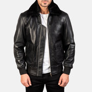 
Airin G-1 ブラック レザーボンバージャケット メンズ in Black Sheepskin Leather - 正面スタイル＆テーラードシルエット | 公式オンライン通販