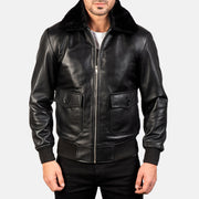 
クローズアップ詳細 of Shirt with Removable Fur & Zipper Hardware on Airin G-1 ブラック レザーボンバージャケット メンズ