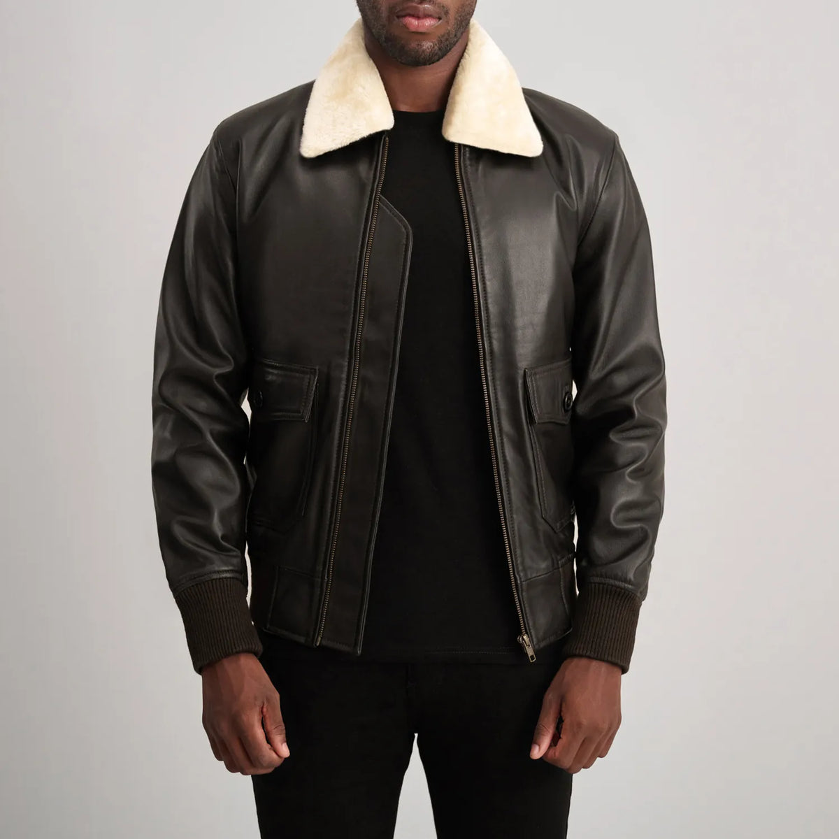 
Airin G-1 ブラウン & Cream レザーボンバージャケット メンズ in Brown Sheepskin Leather - 正面スタイル＆テーラードシルエット | 公式オンライン通販