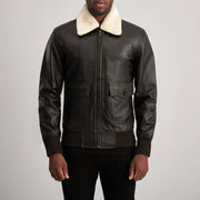 
クローズアップ詳細 of Shirt with Removable Fur & Zipper Hardware on Airin G-1 ブラウン & Cream レザーボンバージャケット メンズ