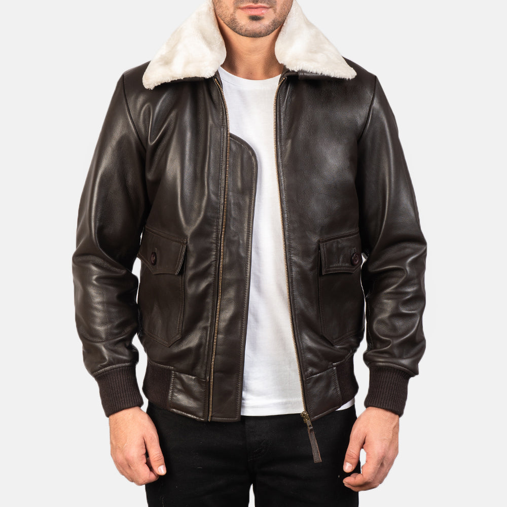 
Airin G-1 ブラウン レザーボンバージャケット メンズ in Brown Sheepskin Leather - 正面スタイル＆テーラードシルエット | 公式オンライン通販