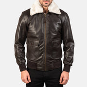 
クローズアップ詳細 of Shirt with Removable Fur & Zipper Hardware on Airin G-1 ブラウン レザーボンバージャケット メンズ