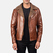 Men's Alberto Shearling ブラウン レザージャケット メンズ in Brown Sheepskin Leather - Front Profile View &amp; Tailored Silhouette | Buy Online