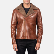 Men's Alberto Shearling ブラウン レザージャケット メンズ - Lateral Side Profile View Showing Sleeve Cut &amp; Athletic Taper Fit