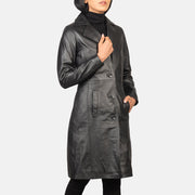 
Black Cowhide leather Coat - 美しい肩のラインと裾の仕立てが際立つ背面ビュー
