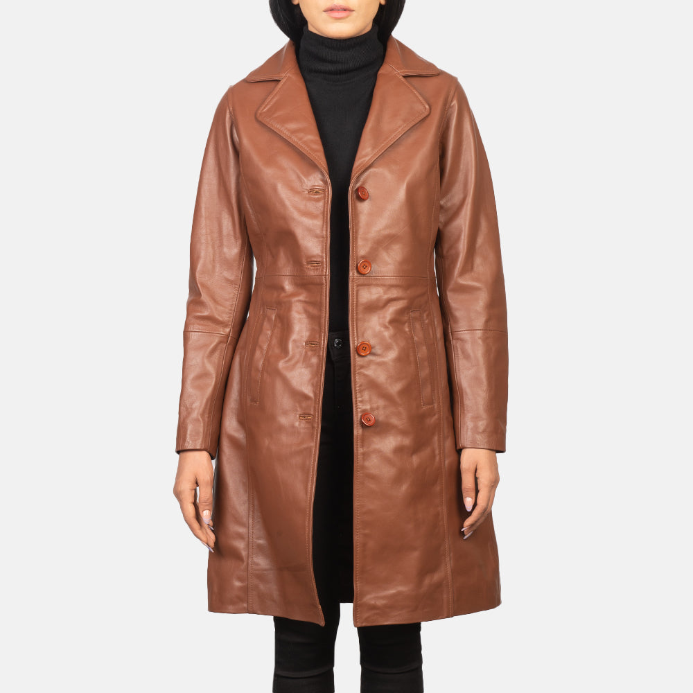 
Alexis ブラウン Single Breasted レザーコート レディース in Brown Cowhide Leather - 正面スタイル＆テーラードシルエット | 公式オンライン通販
