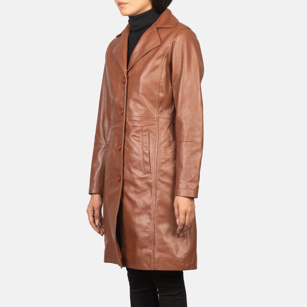 
Brown Cowhide leather Coat - 美しい肩のラインと裾の仕立てが際立つ背面ビュー