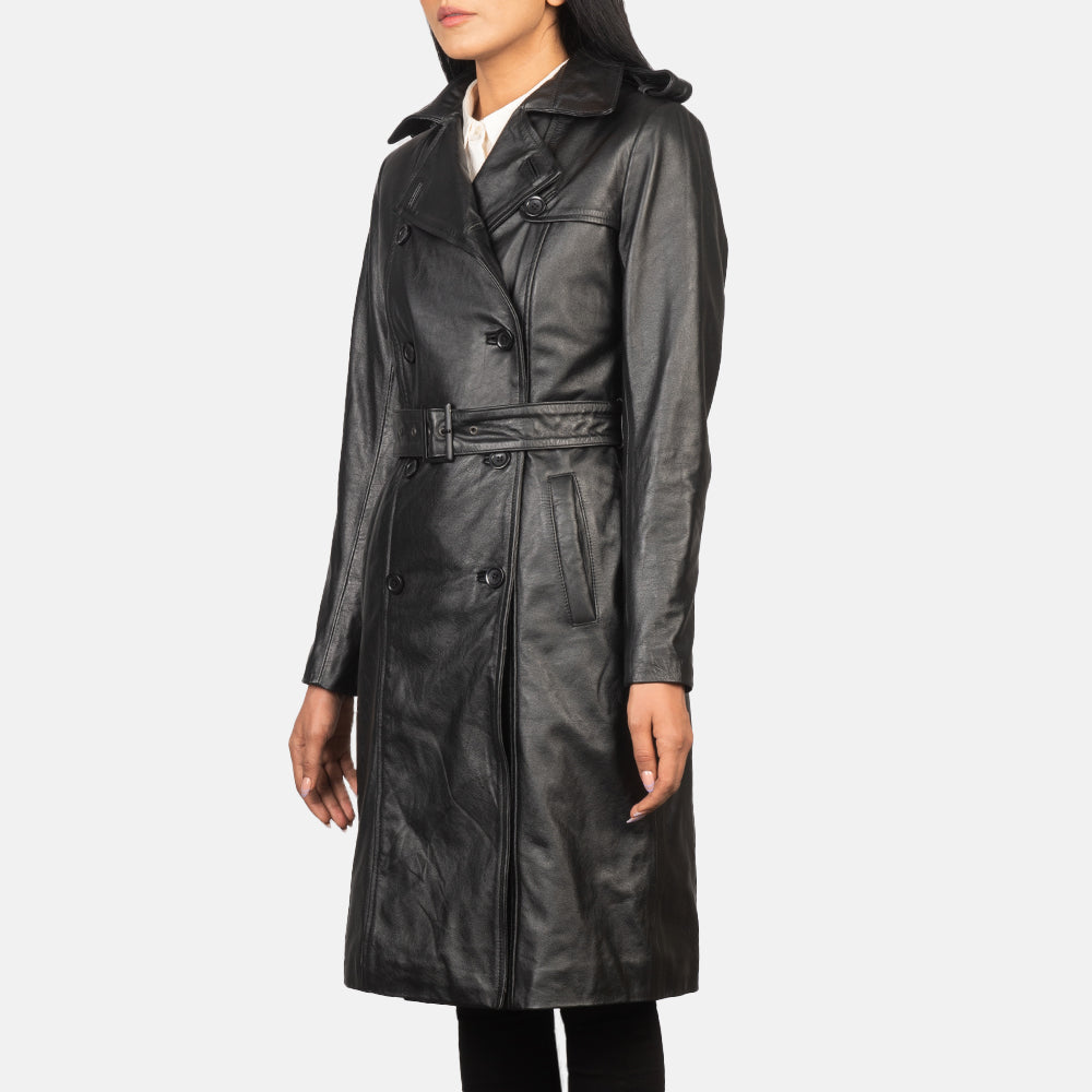 
Black Cowhide leather Coat - 美しい肩のラインと裾の仕立てが際立つ背面ビュー