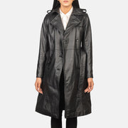 
Alice Black Double Breasted Leather Coat - 袖の立体カッティングと洗練されたテーパードフィットを見せる側面ビュー