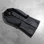 Open Hem &amp; Hem Craftsmanship Construction Detail on Women's Alina Shearling ブラック レザーコート レディース